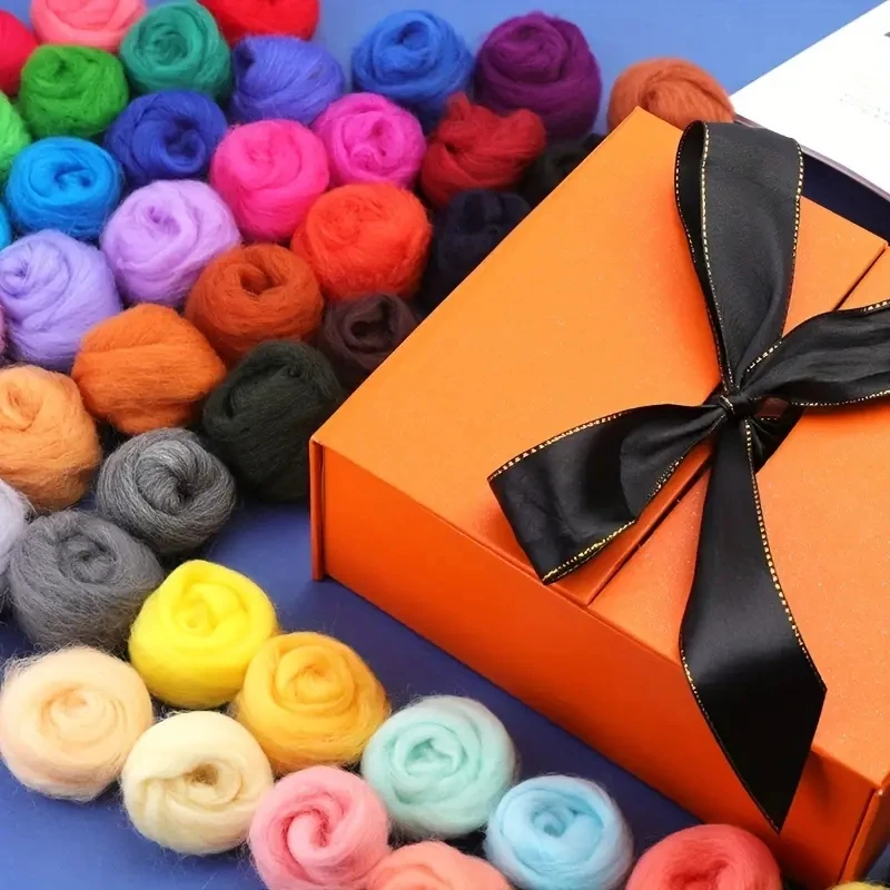 1set 54 Colors Fiber Wool Yarn, Fiber Wool Yarn Roving, Spinning Roving For Needle Felting, DIY Hand Spinning, Needle Felti