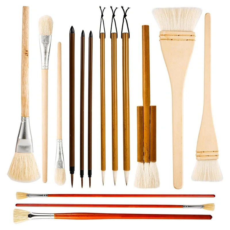 

15Pcs Pottery Glaze Brushes,Wood Long Handle Artist Fan For Acrylic Watercolor Pottery Oil Painting Students Kids Adults Durable