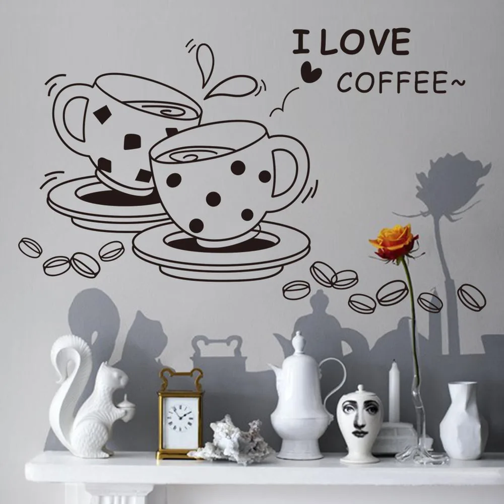 I Love Coffee Wall Decal Rimovibile Cute Coffee Cup Wall Sticker Cucina Ristorante Adesivi Murali In Vinile