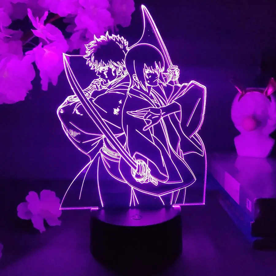 

3d-светодиодная лампа Gintama Sakata Gintoki для спальни, манжет, ночные светильники, аниме, экшн-фигурка, Аватар, декор комнаты, подарок для парня