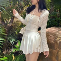 HOUZHOU Sexy Cute White Mini Skirt Women Drawstring Folds High Waist Irregular Ruffle Patchwork Fairycore Short Skirts Mori Girl - Image 3
