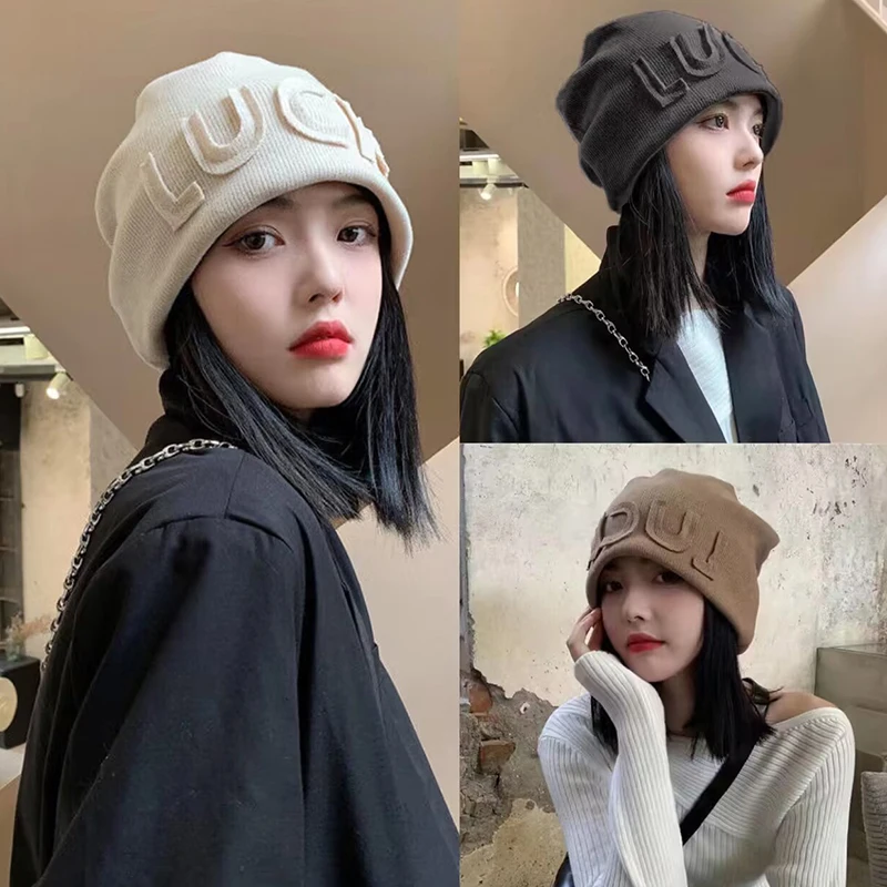 

Новая модная шапка, Женская однотонная Повседневная шапка, осенне-зимняя свободная шапка, облегающая шапка, женские теплые вязаные шапки, рождественский подарок