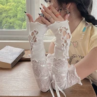 Femmes cerclage dentelle sans doigts chaud Sexy bras manches bricolage à lacets gants de protection solaire maille élastique Punk gants vêtements accessoires 6