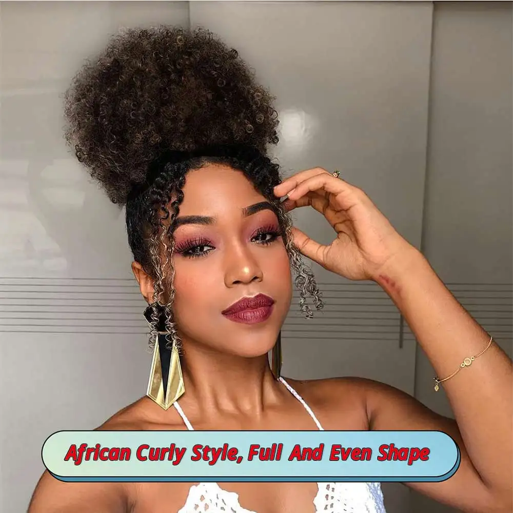 Synthetic Short Afro Puff Hair Bun Ponytail Large Kinky Curly Hair Chignon Drawstring Ponytail Hair Extensions For Women