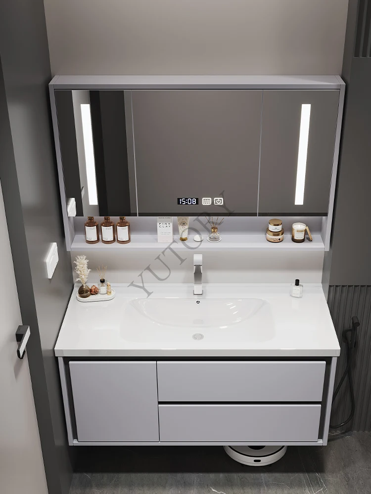Light luxury oak smart bathroom cabinet combination small apartment bathroom washstand
