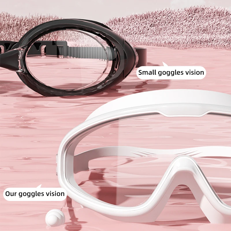 1pc Silicone swimming goggles with large frame, coated with anti fog swimming goggles, Men's and Women's goggles
