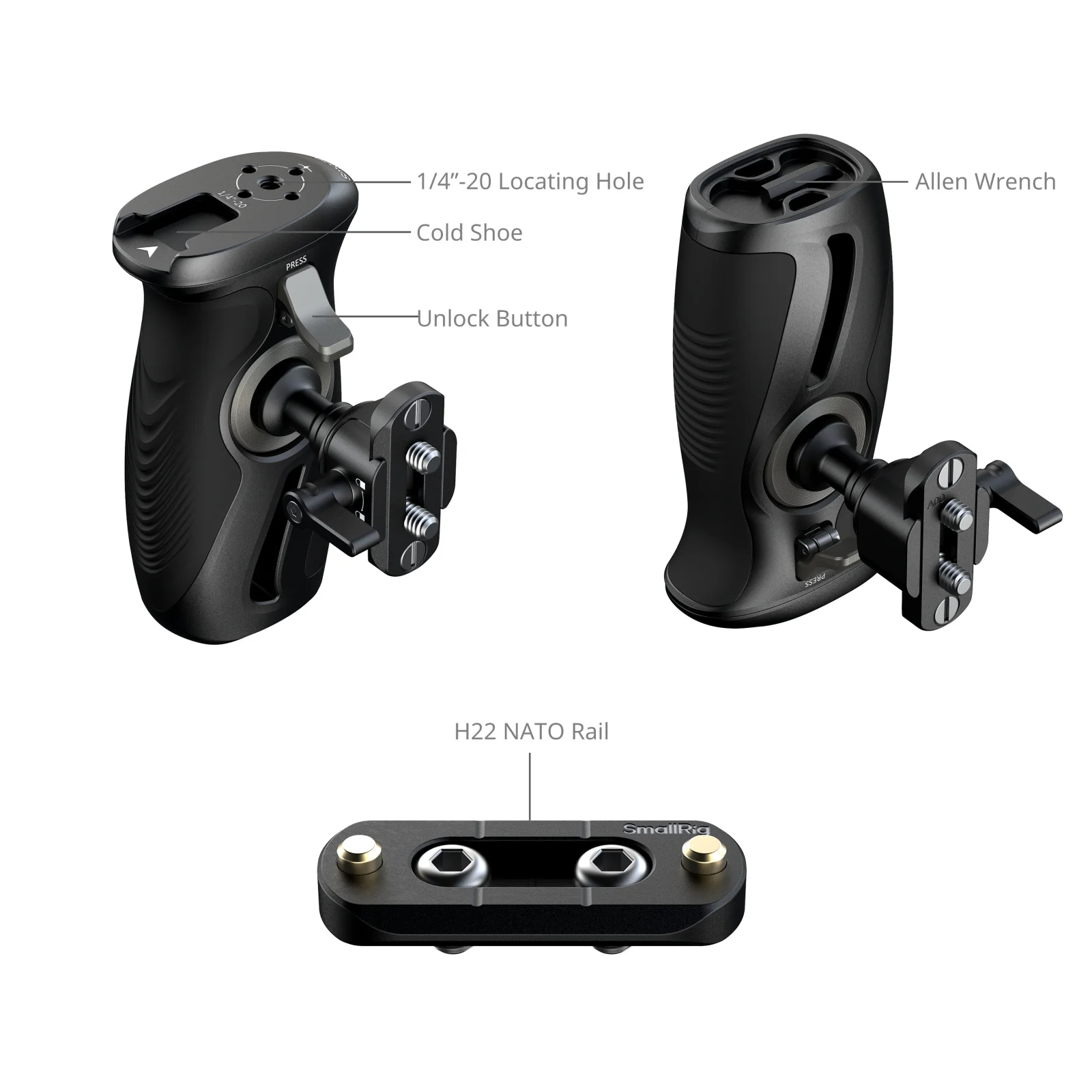 Rotating NATO Side Handle with 1/4 Screws NATO Clamp 360 Adjustment Handgrip for