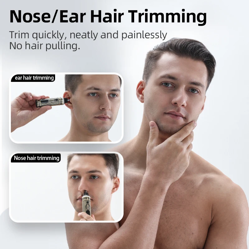 RESUXI LM-502 All Metal Body LCD Electric Nose and Ear Hair Trimmer Painless Tool Rechargeable Nose and Ear Hair Clippers 6