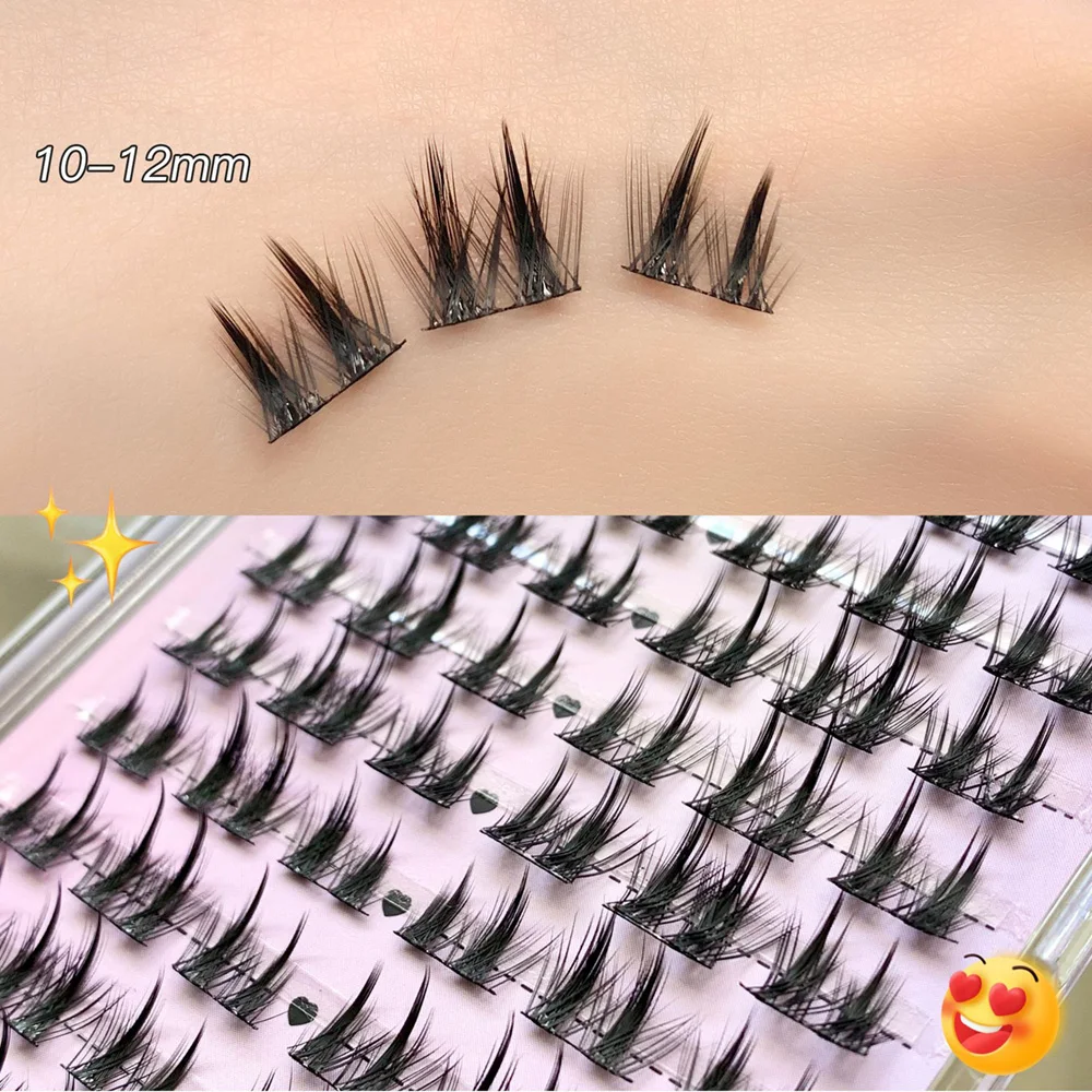 Lash Extension Kit Cat Eye Individual Lashes Ultra-Large Wispy Thin Band Individual Cluster Lashes Kit for Self Application BQI Diy
