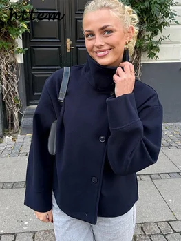 Cappotti di lana corti da donna casual Risvolto allentato Giacca monopetto a maniche lunghe spessa 2025 Autunno Inverno Lady Capispalla elegante 1