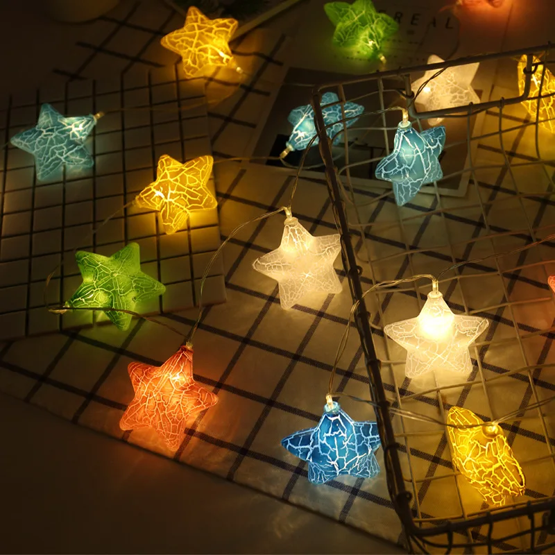 Bunte 1,5 m 10 LED Stern Fee Lichterkette Girlande Schlafzimmer Garten Hängeleuchte für Kindergeburtstag Babyparty Party Dekoration – Detail 2