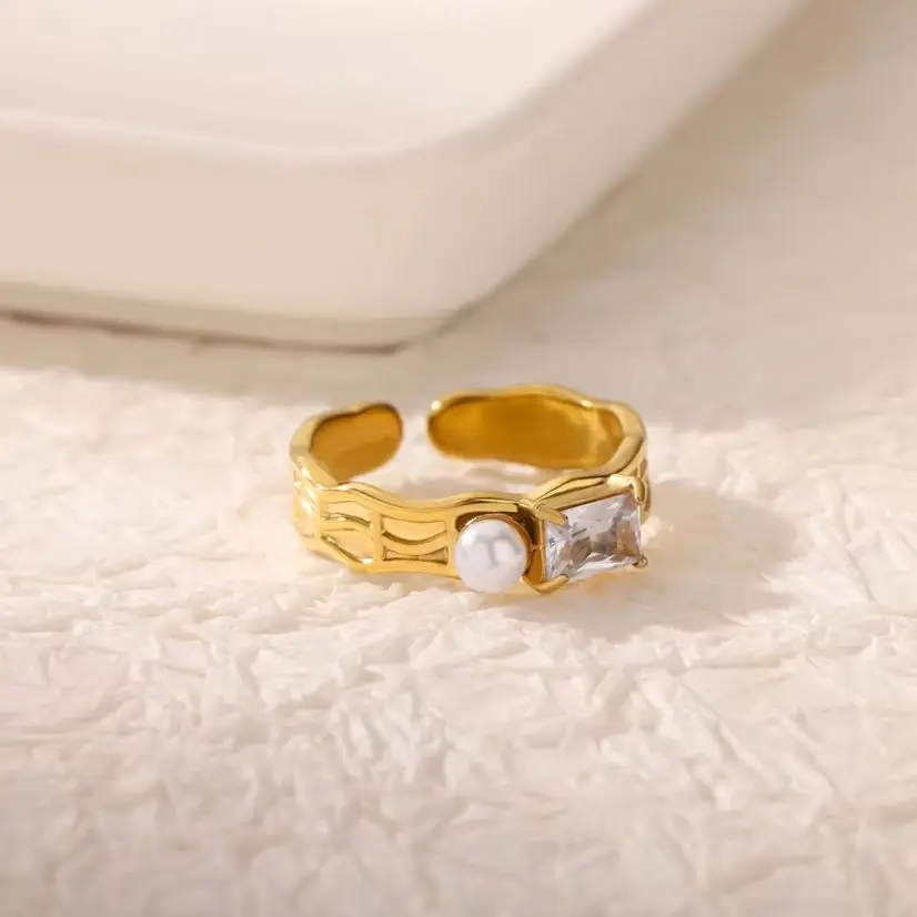Imitation Jewelry Stainless Steel Square Zircon Ring