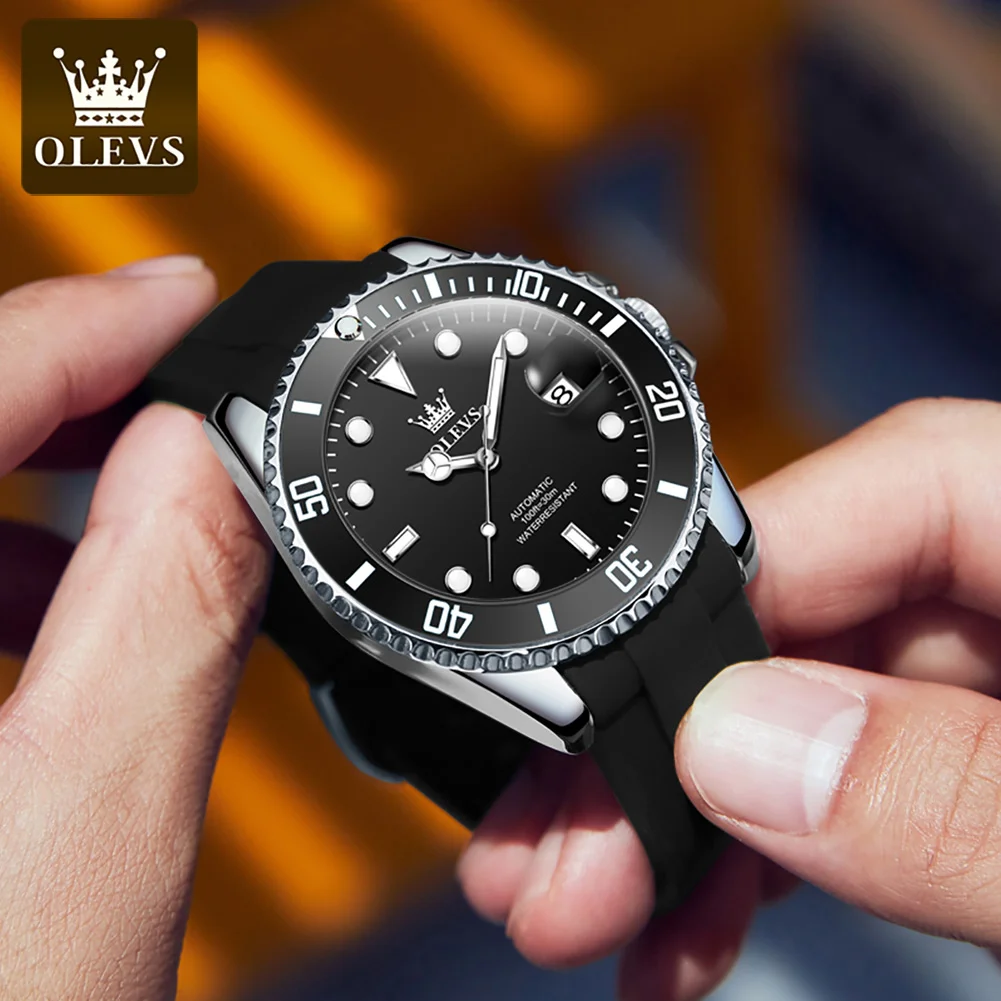 OLEVS Fashion Silicone Strap Mechanical Watch for Men Waterproof Luminous Automatic Watches Men's Sports Clock Relogio Masculino