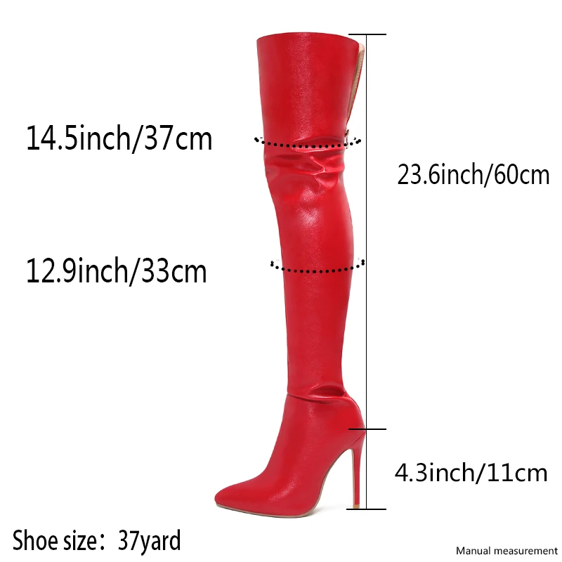 Red Women Over The Knee Boots High Heels With Back Zip Pointed Toe Big Size 46 Stiletto Thigh High Boots Lady Shoes women high heel boots