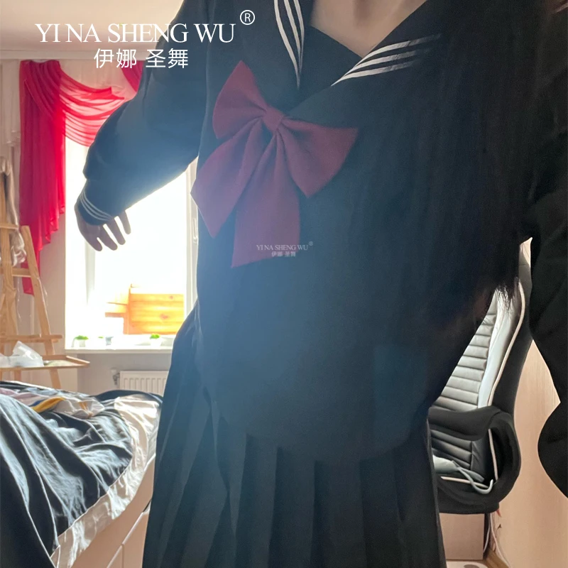 Japanese Korean School Uniform Girls Plus Size Jk Suit Red Tie Black Three Basic Sailor Uniform Women Long Sleeve Student Suit