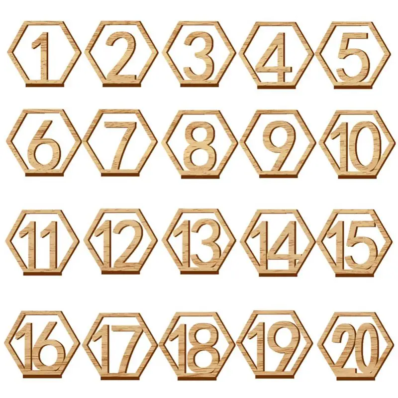 1-20 Numbers Wood Signs Wedding Hexagon Table Number Wooden Table Numbers Rustic Wedding Engagement Seat Sign