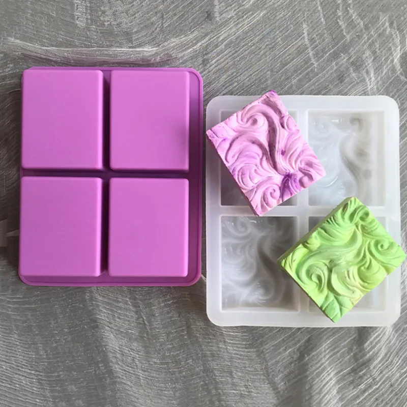 

4 Cap Wavy Shape Irregular Embossed Pattern Silicone Mold Square Jelly Mousse Cake Decoration Candle Soap Making Craft Mould Kit