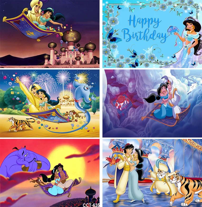 Aladdin Photo Background Girls Princess Love Prince Festa Di Buon Compleanno Vaiana Decorazione Fotografia Sfondi Banner