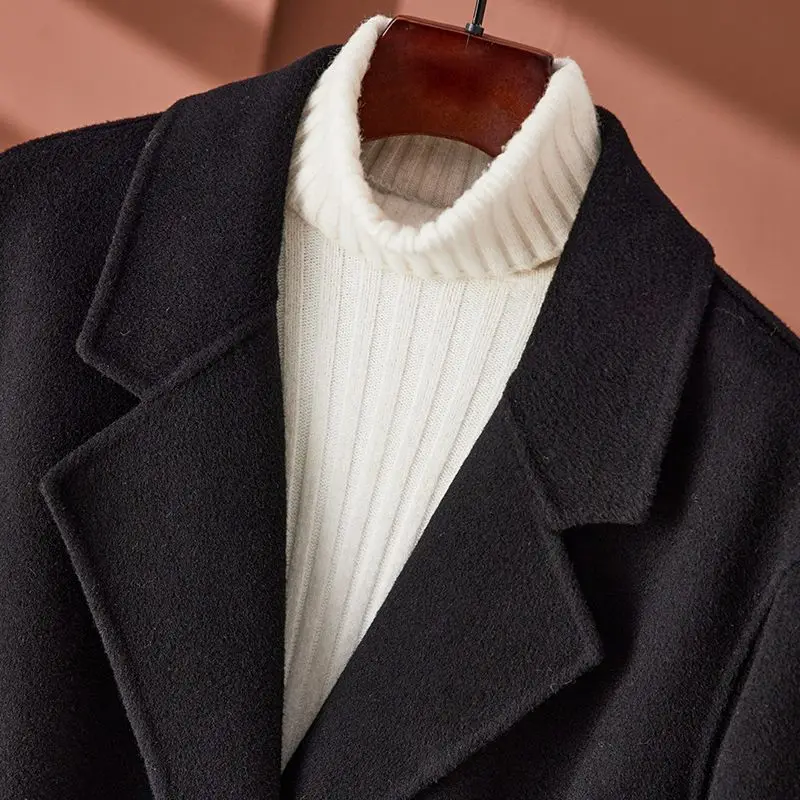 2023 Autumn Winter New Women Reversible Cashmere Coat Advanced Sense Woolen Outcoat Female Temperament Mid-Length Slim Outwear