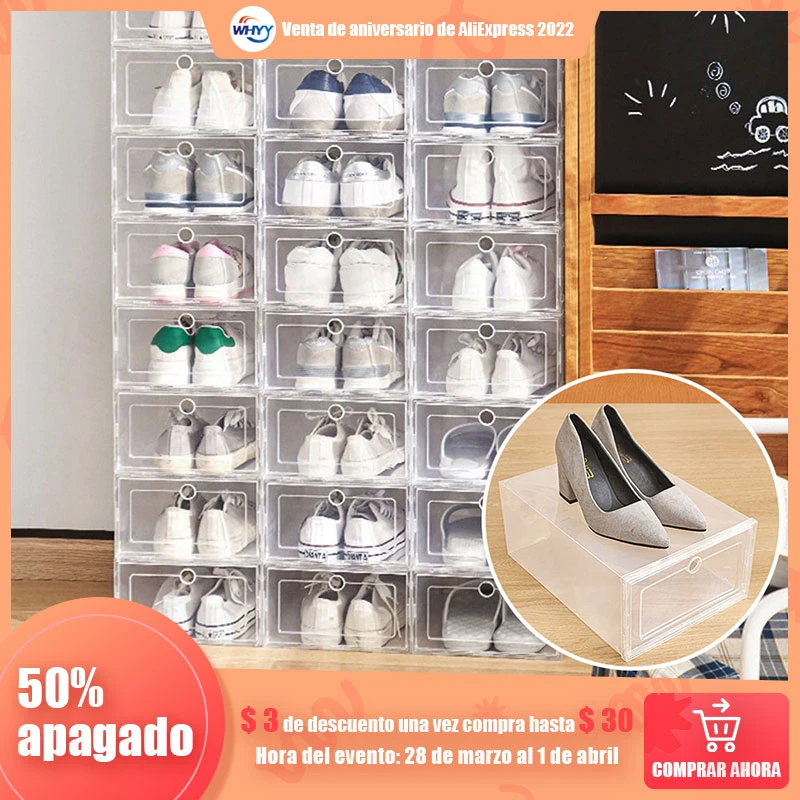 Organizador de zapatos, caja de de plástico transparente tipo cajón, estante para el hogar, armario de zapatos prueba de polvo, caja apilable, accesorios para el hogar|Estantes para zapatos y zapateros| -