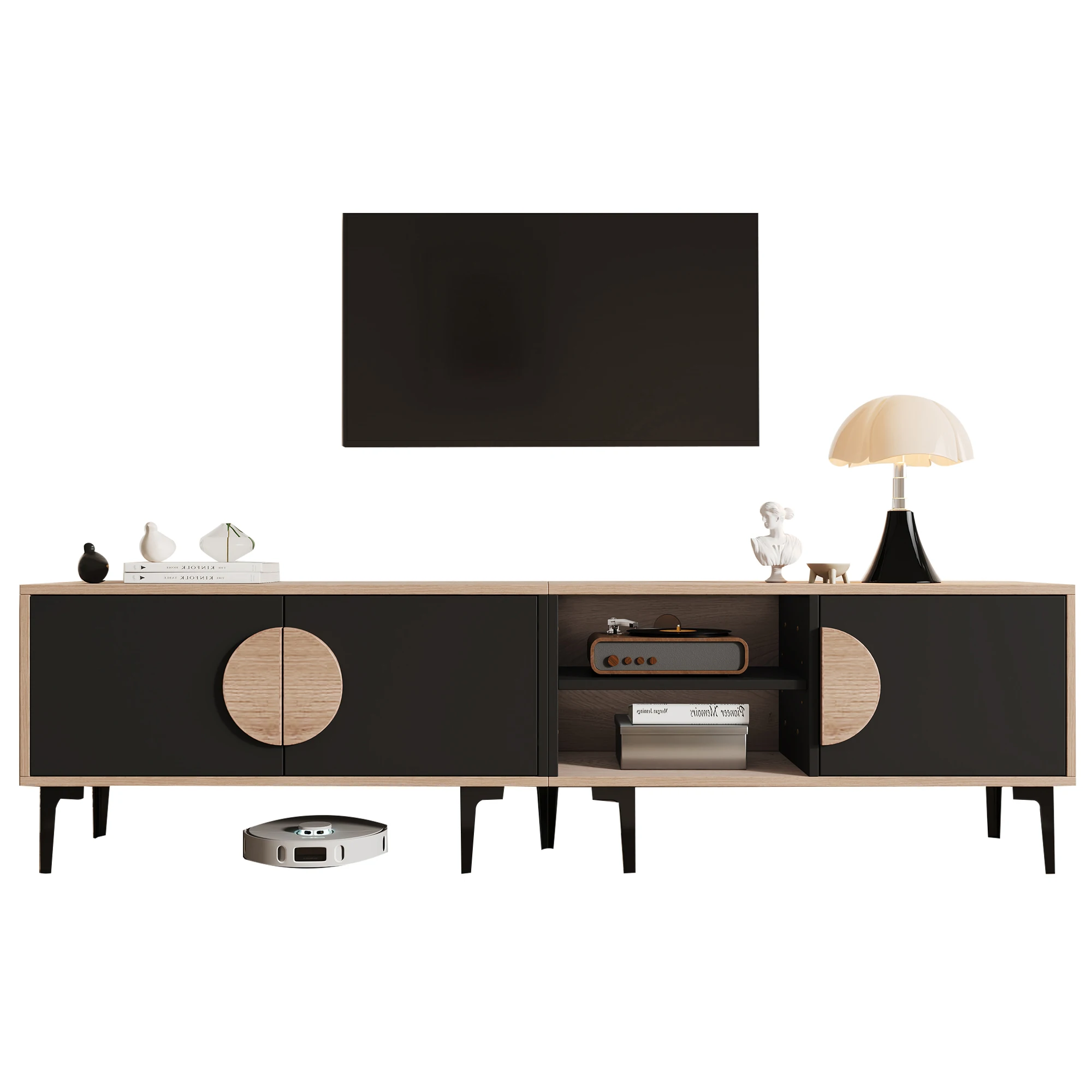 180 x 35 x 49 cm großer Lowboard-TV-Schrank, TV-Ständer für das Wohnzimmer, TV-Schrank mit 2 Schränken, TV-Tafel mit offenen Regalen – Detail 22