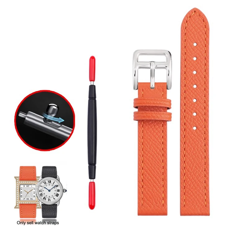 Per Hermes H Cinturino In Vera Pelle Serie Ora Quadrante Quadrato Cinturino Per Orologio A Sgancio Rapido In Pelle Bovina Arancione Sottile 14Mm 16Mm 