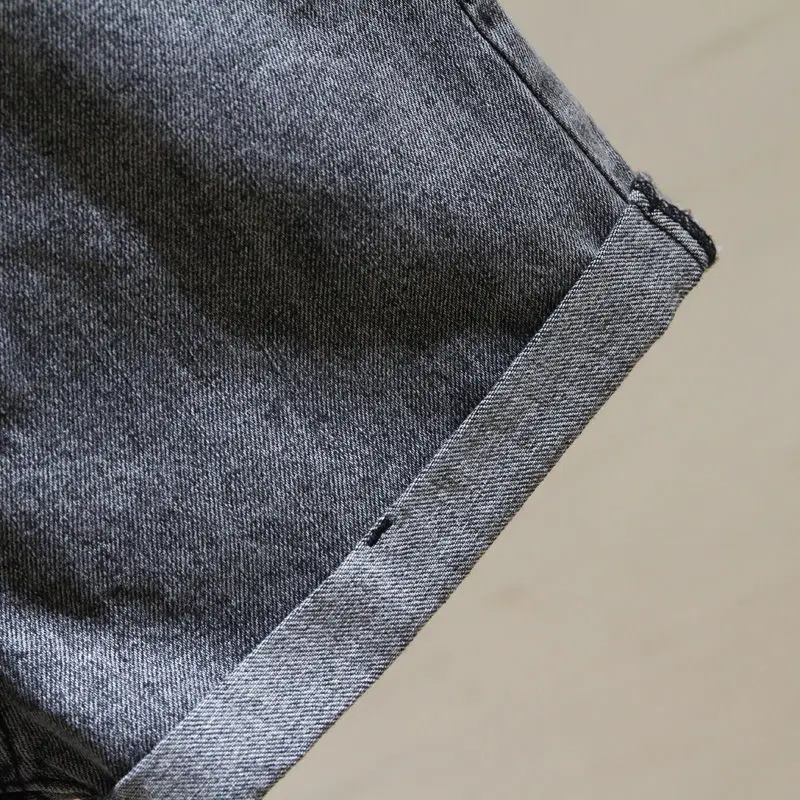 2023 New Korean Denim Shorts Women's Summer Show High Show Thin Curled Hem Pants A-line Wide Leg Pants