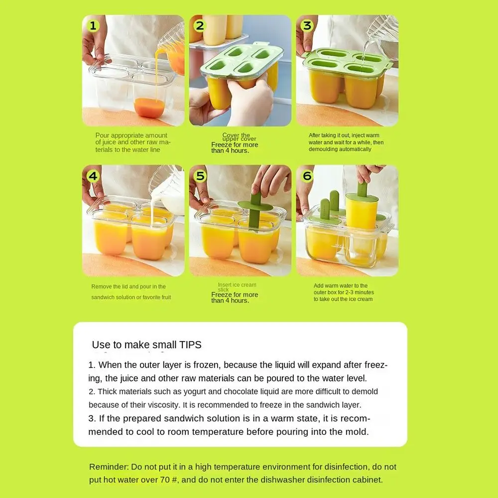 Ice Making Container Easy to Demold Ice Cream Mold Set Food-Grade DIY Popsicle Molds Handmade with Stick Cream Maker Pudding