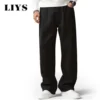Autumn Men's Loose Straight Jeans Cotton Soft Drape Business Casual Trousers Classic Daily Pure Black Brand Baggy Denim Pants