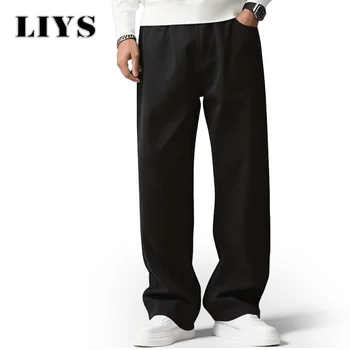 Autumn Men's Loose Straight Jeans Cotton Soft Drape Business Casual Trousers Classic Daily Pure Black Brand Baggy Denim Pants