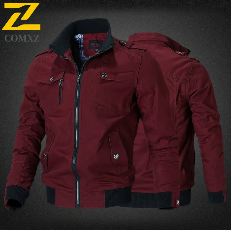 EiAO Mens Casual Solid Color Jacket Lightweight Cotton Zipper Stand Collar Loose Fit Outdoor Windbreaker Autumn Thin Coat​