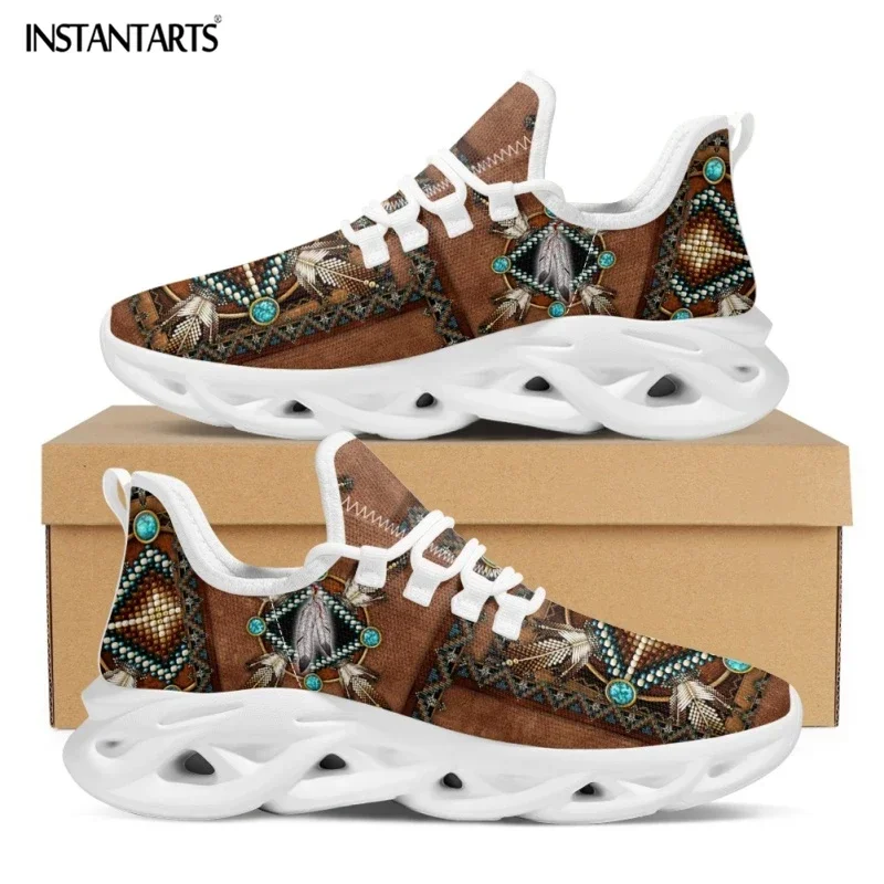 African Tribal Pattern Ladies Mesh Swing Sneakers Comfort Lace Up Platform Shoes Lightweight Sport Shoes For Women