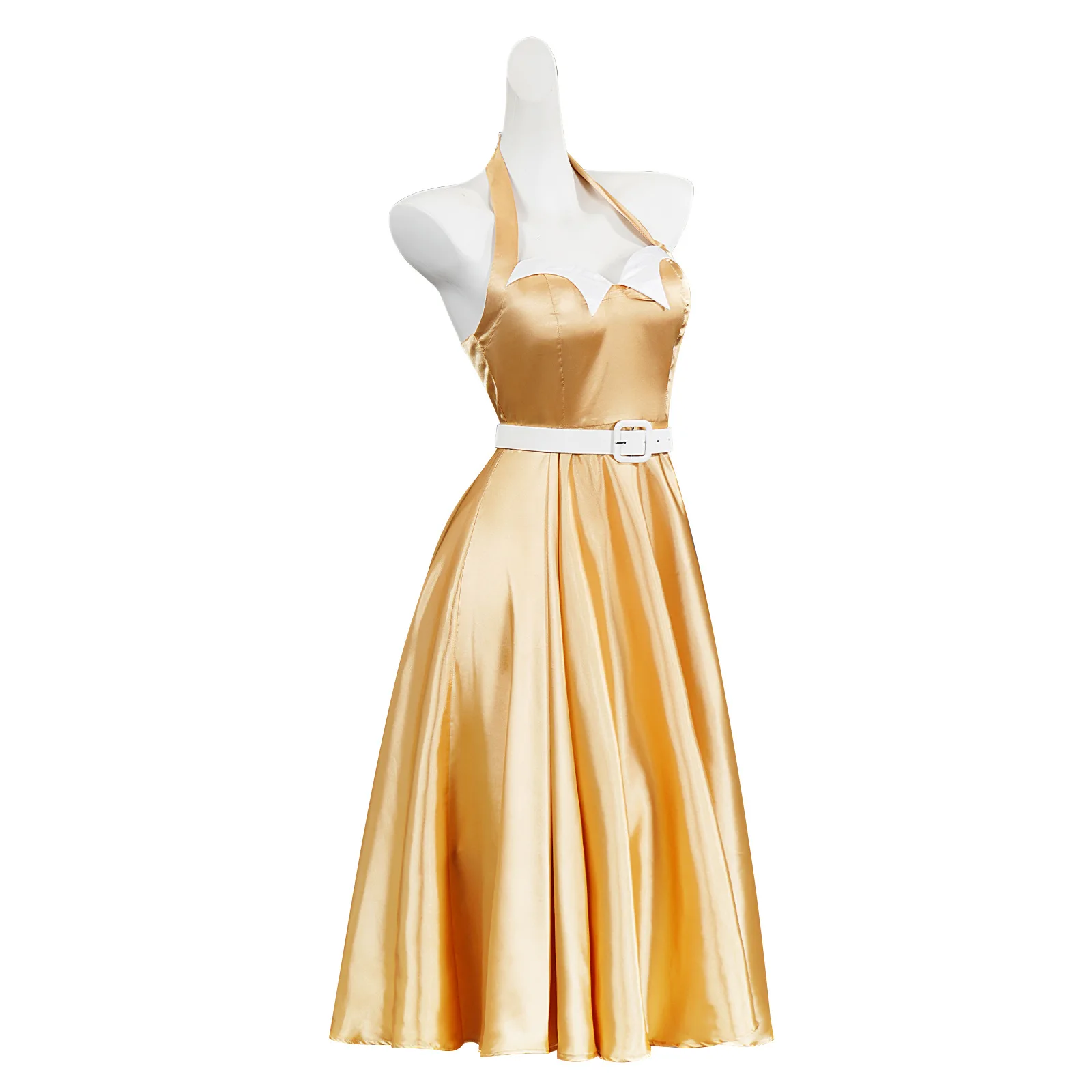 Vintage Yellow Satin Halter Neck Ball Gown Costume for Women (Unofficial)