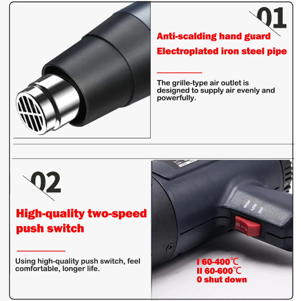 Construction Hair Dryer With Lcd 2000W Shrink Display Heat Gun 110v 220V Thermal Gun Powerful Thermal Blower Mini Hot Air Gun 4
