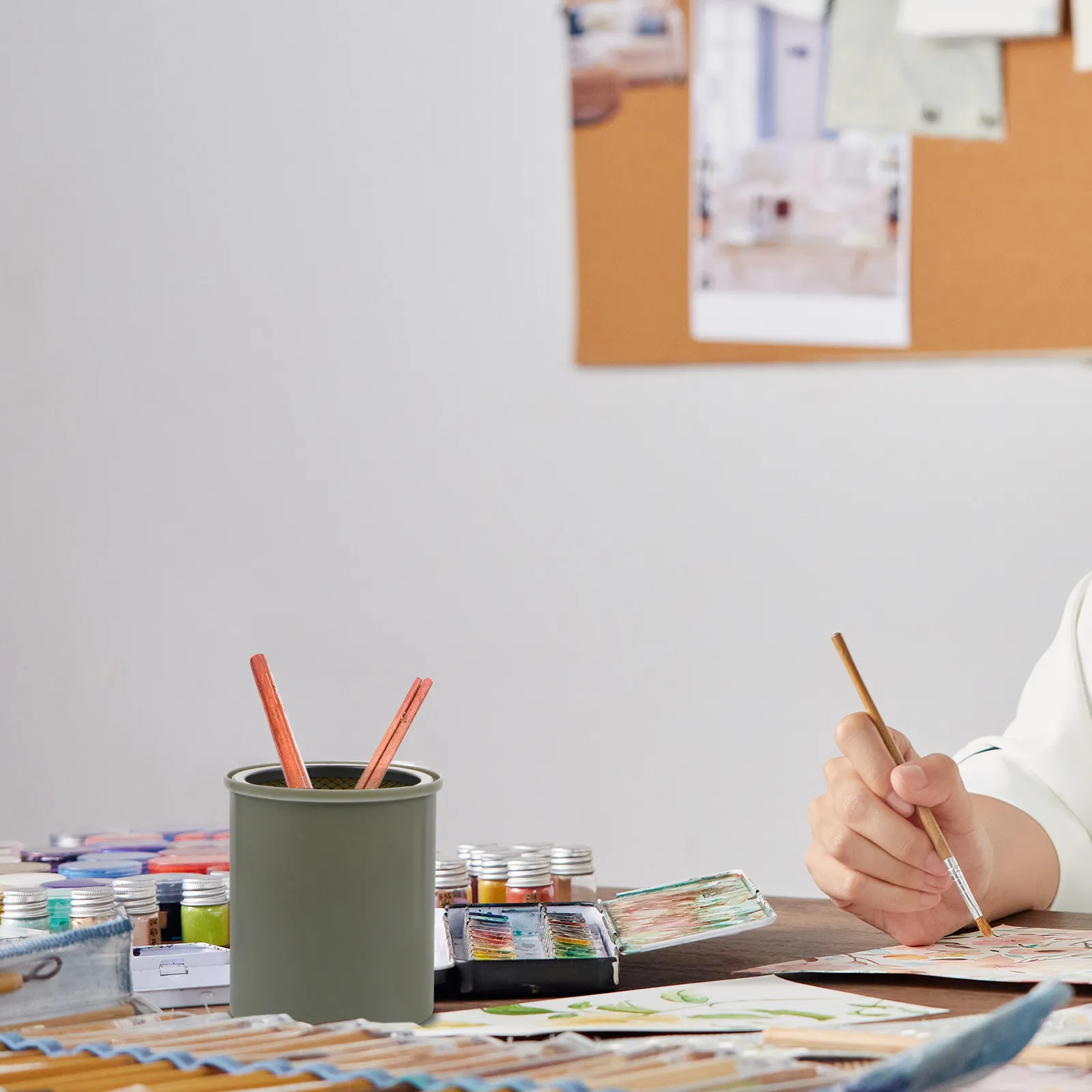 스트레이너가 있는 브러시 세척 버킷, 컴팩트 휴대용 페인팅 펜 세척통, 빠른 세척 및 건조를 위한 전문 미술 도구, 유화 물감용