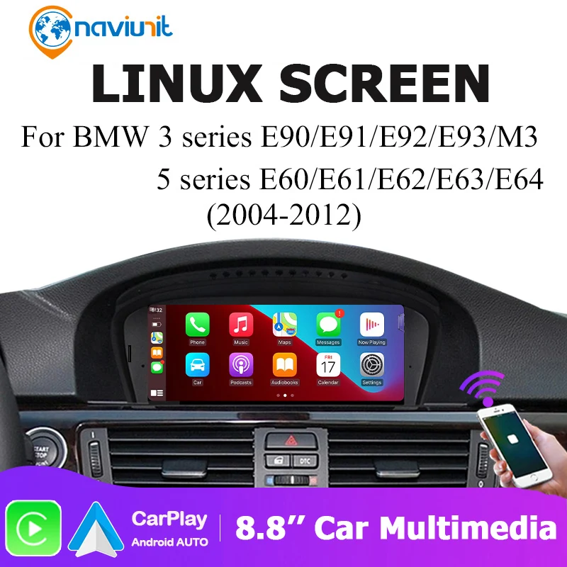 Pantalla estéreo inalámbrica CarPlay Android Auto para BMW 3 5 Series E60 E61 E62 E63 E64 E90 E91 E92 E93 Linux Radio de coche Multimedia BT 1