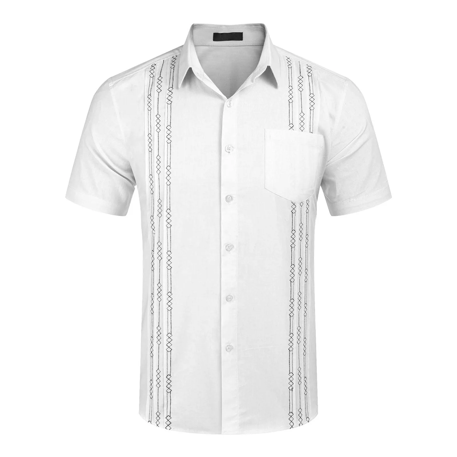

Men's Cotton linen Shirt Button up Men Short Sleeve Cuban Beach Tops Pocket Guayabera Shirts Men Long Sleeve Layering Shirt