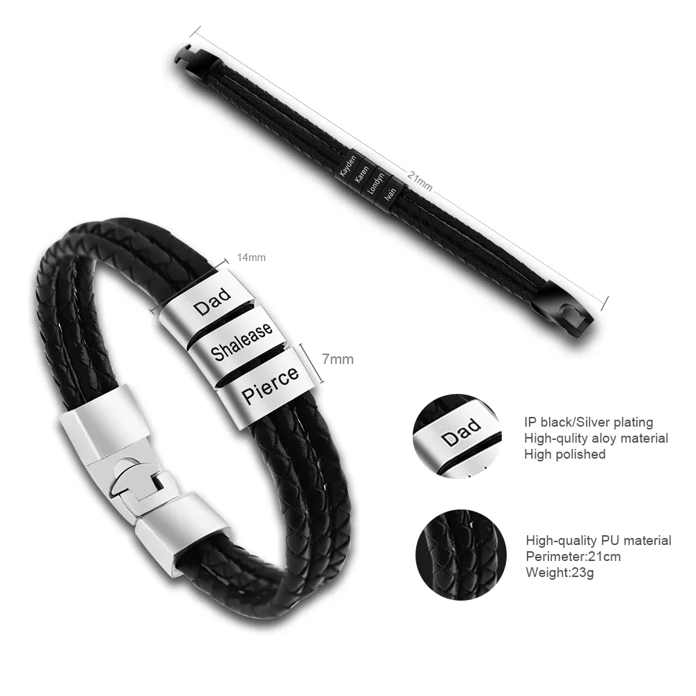 MaiLun Personalized Names Men Leather Bracelet Father's day Gift Customized gift for husband father 7 S8d9d99b825c4425f92d75fb31bc63d071