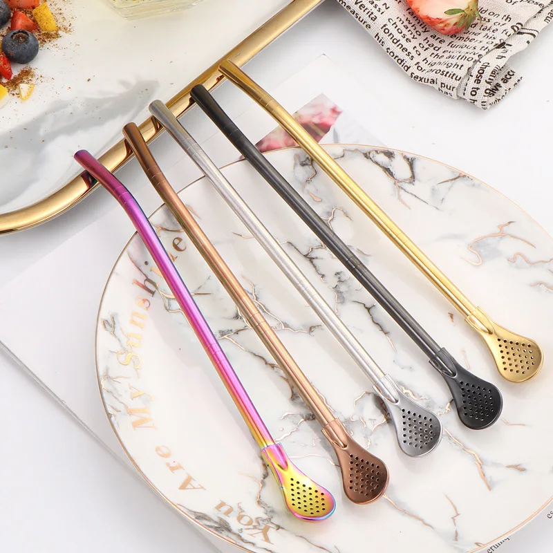 Steel Flower Tea Yerba Mate Tea Straw 18cm Spoon Stirrer Filter drinking straws,metal straw set,metal straws,stainless steel straw