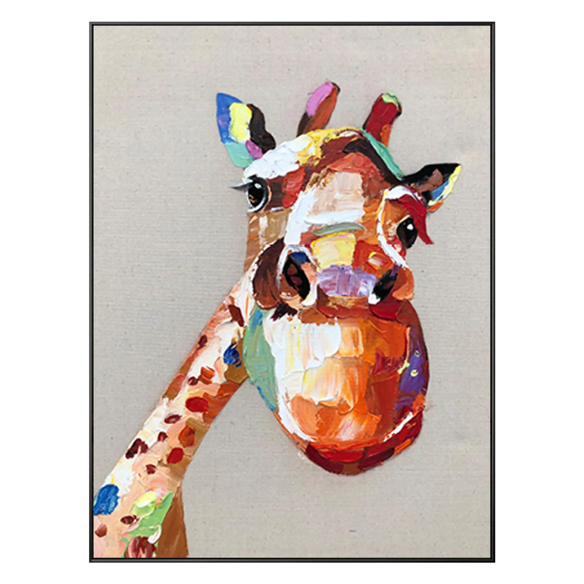 Hand-Painted-Colorful-Giraffe-Painting-on-Canvas-Livingroom-Bedroom ...