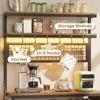 Itaar Bakers Rack with Power Outlet, 6-Tier Coffee Bar, Microwave Stand with Wine Rack, LED Lights and 10 Hooks, Bakers Racks 6