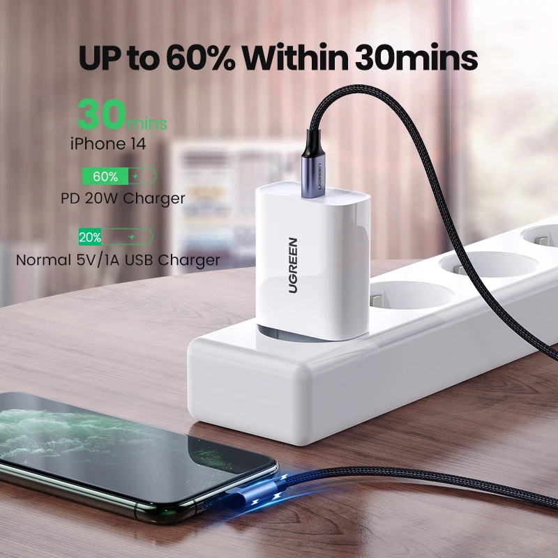 UGREEN MFi USB C to Lightning Cable PD 20W for iPhone 14 13 12 Pro Max Fast Charging Phone Charge for iPad Type C Cable