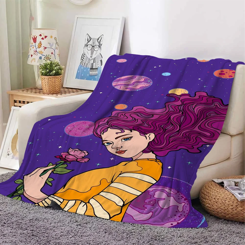 

CLOOCL Fashion Flannel Blanket Golden Years Girl Dream Starry Sky Printed Soft Warm Teen Portable Travel Dormitory Blanket