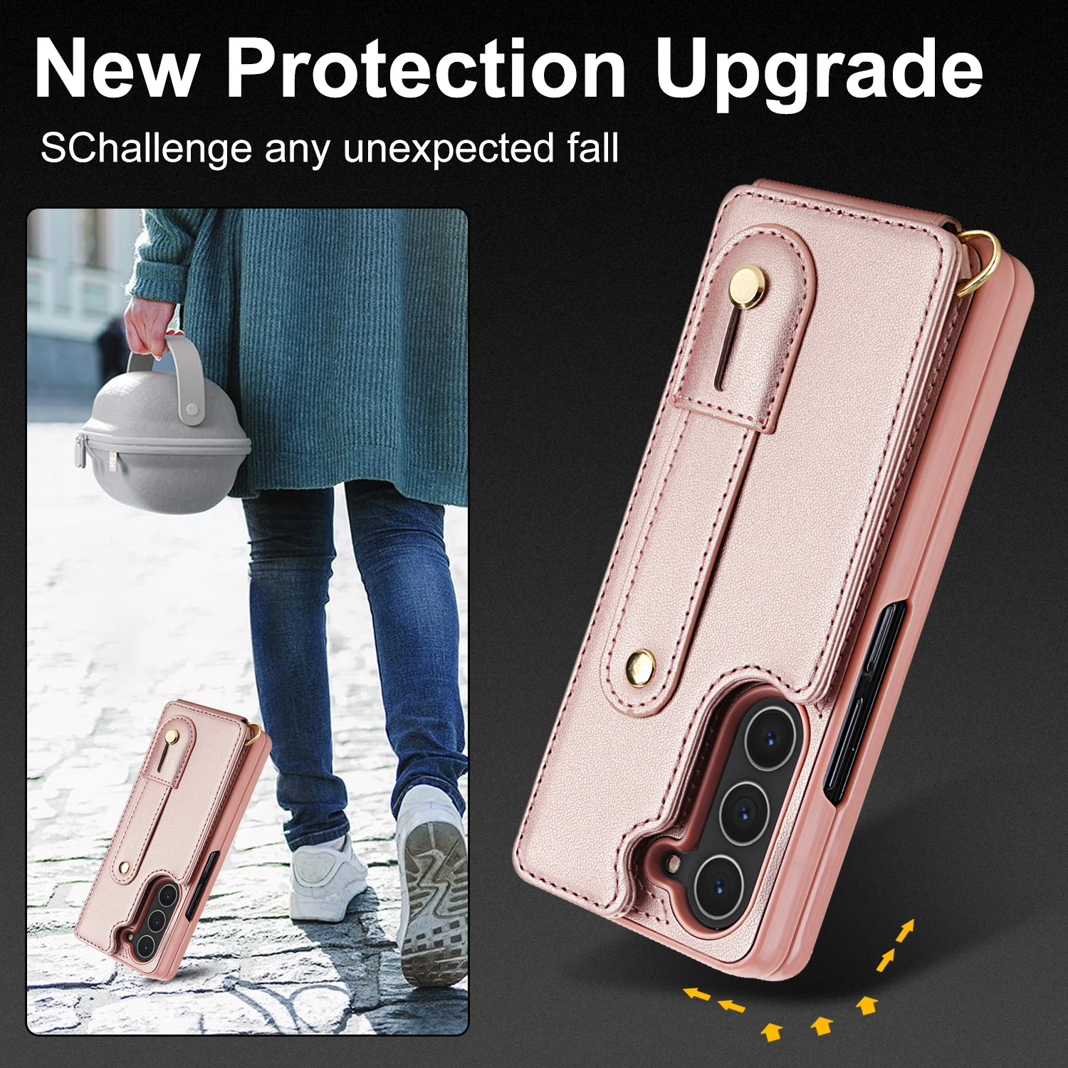Premium Wallet Case with Strap and Magnetic Closure - Wristband Card Slot Protective Cover