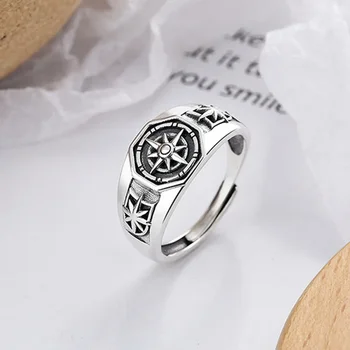 Retro Fashion Compass Ring Hexagonal Opening Adjustable Ring Hip Hop Party Jewelry Accessories Gift for Women