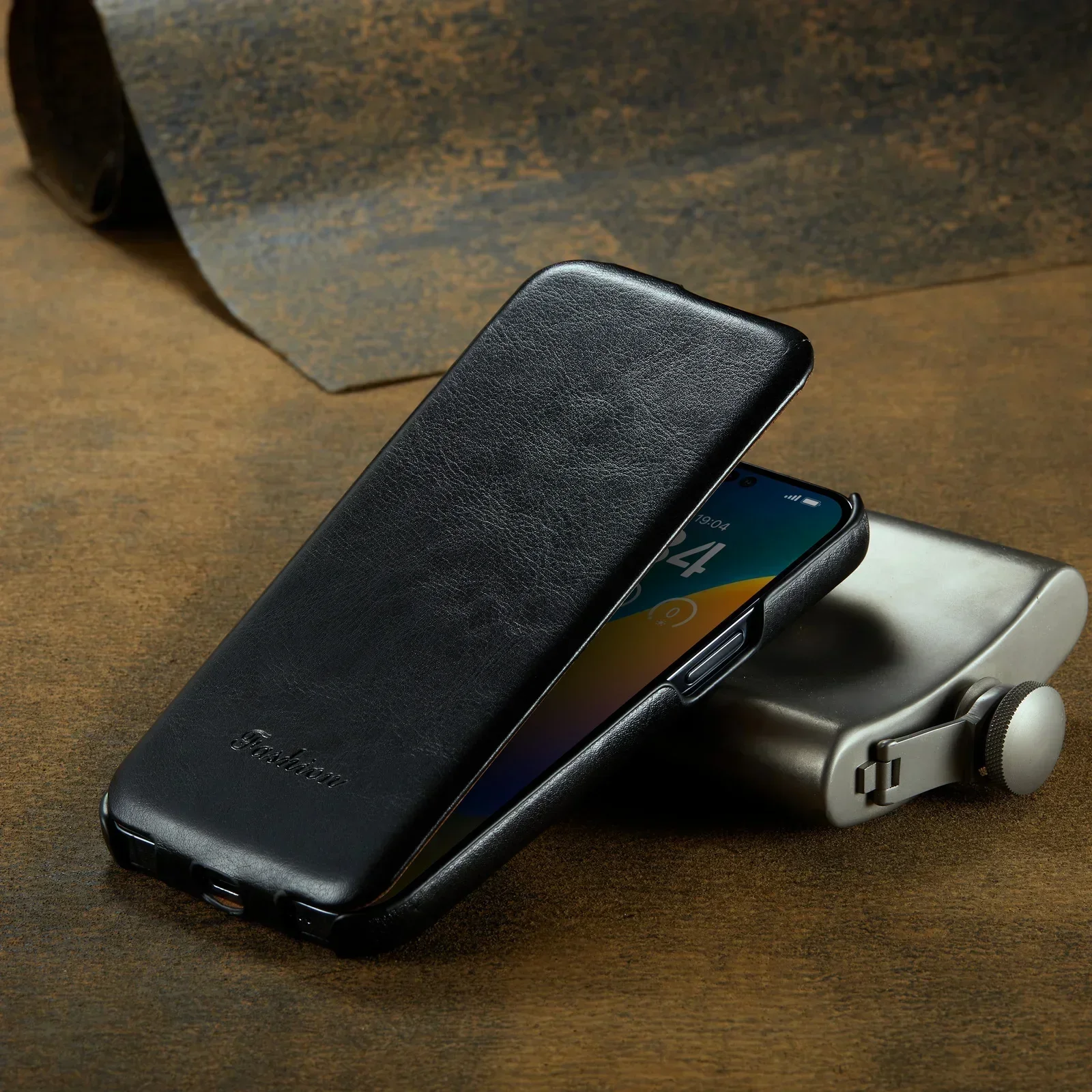 Premium Vertical Flip Genuine Leather Case - Hard Back Cover