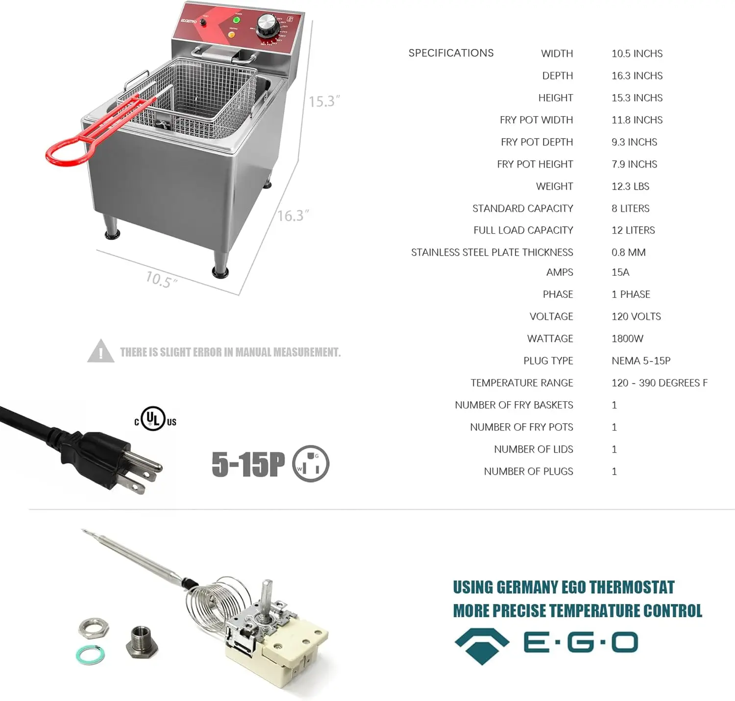 Deep Fryer with Basket Commercial 12L Electric Countertop Fryer Stainless Steel Deep Fryers for Restaurant Home Use with Extra L
