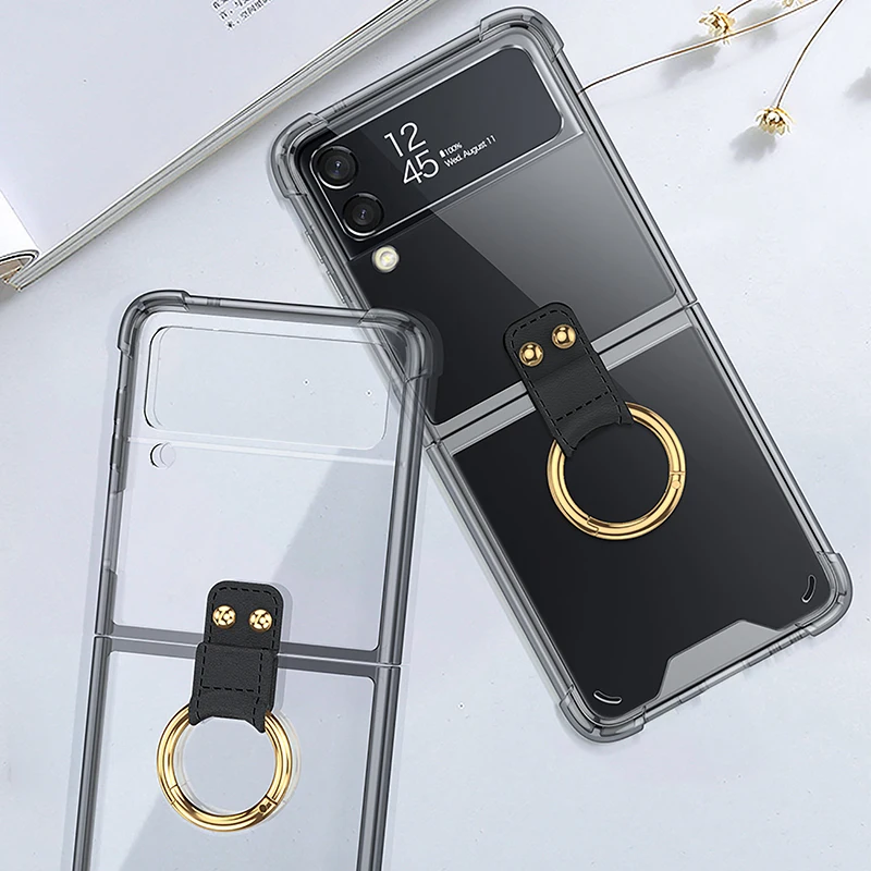 kawaii phone case samsung Anti-fall Ring Holder Phone Case For Samsung Galaxy Z Flip 3 Back Cover for Galaxy Z Flip Zflip3 Shell Folding Ring Stand Case kawaii samsung cases