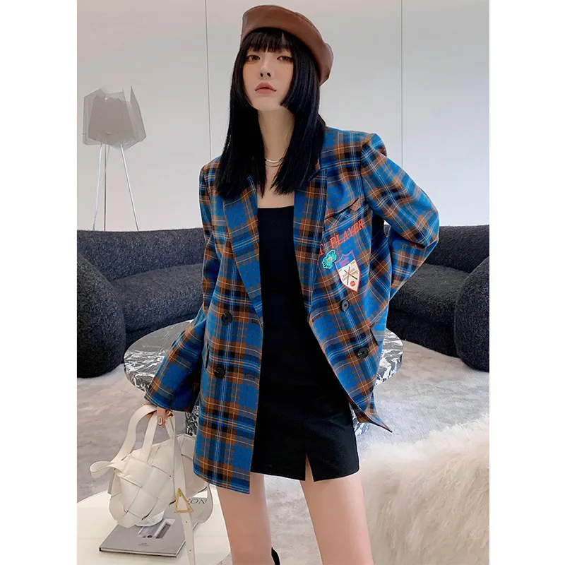 2022 New Spring Fashion Casual Slim Version of The Simple Design Craze Plaid Suit |