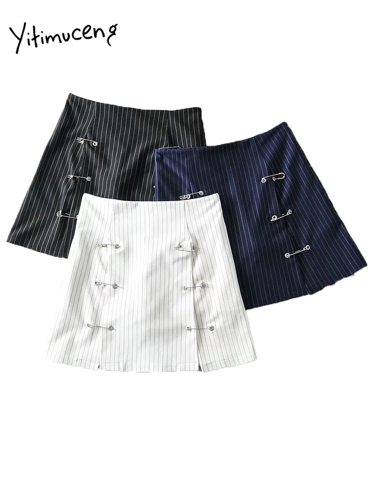 Striped Sexy Black Short Split Skirt Summer 2022 Hollow Out Vintage Fashion White Club Streetwear Y2K Women's Pencil Mini Skirts ruffle skirt